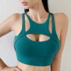 New Sexy Women's Sports Bra Top Women Tight Elastic Gym Sport Yoga Bras Bralette Crop Top Chest Pad Removable 13 Colors - Lake Green - XL