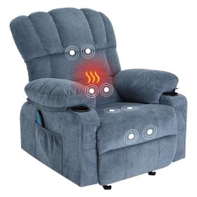 Vanbow.Recliner Chair Massage Heating sofa with USB and side pocket 2 Cup Holders (Blue) - as Pic