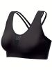 Breathable Mesh Wire-free Sports Bra, Stretchy High Impact Yoga Fitness Gym Cropped Top, Women's Activewear - Black - S
