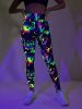Throwing Print Butt-Lifting Sexy Yoga Pants, High Waist Slim Fit Mid-Stretch Fitness Workout Pants, Women's Activewear - Black - XXL(14)