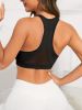 Green Solid Color Breathable Mesh Stitching Tank Top, Sports Yoga Fitness Bra - Black - L