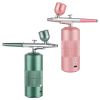 Oxygen Injector Mini Air Compressor Kit Air-Brush Paint Spray Gun Airbrush For Nail Art Tattoo Craft Cake Nano Fog Mist Sprayer - green