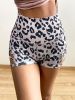 Leopard/Camo Pattern Yoga Biker Shorts, High-Waisted Hollow Out Fitness Workout Dance Shorts, Women's Activewear - Mixed Colour - XL(12)